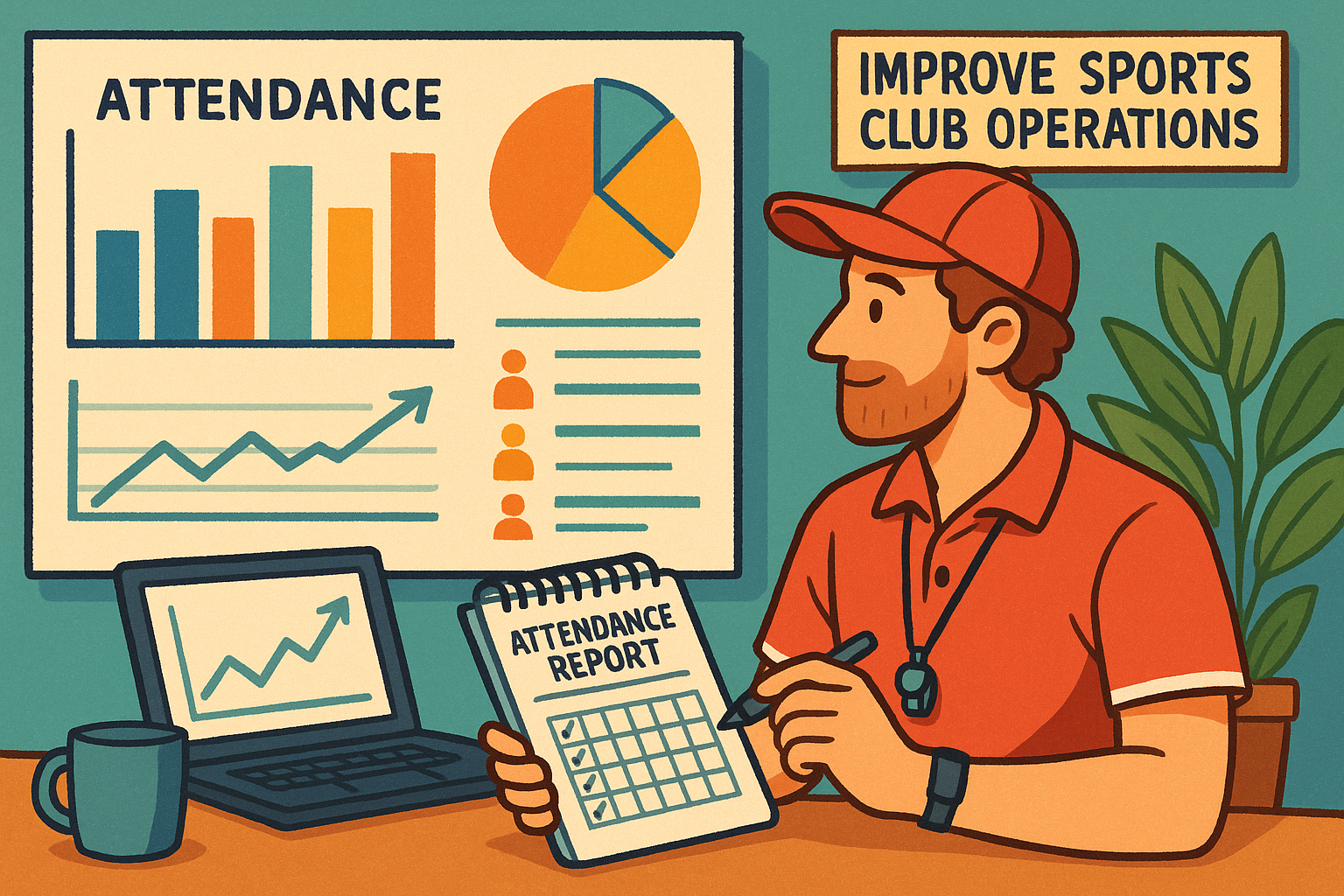 A coach analyzing attendance data to improve sports club operations