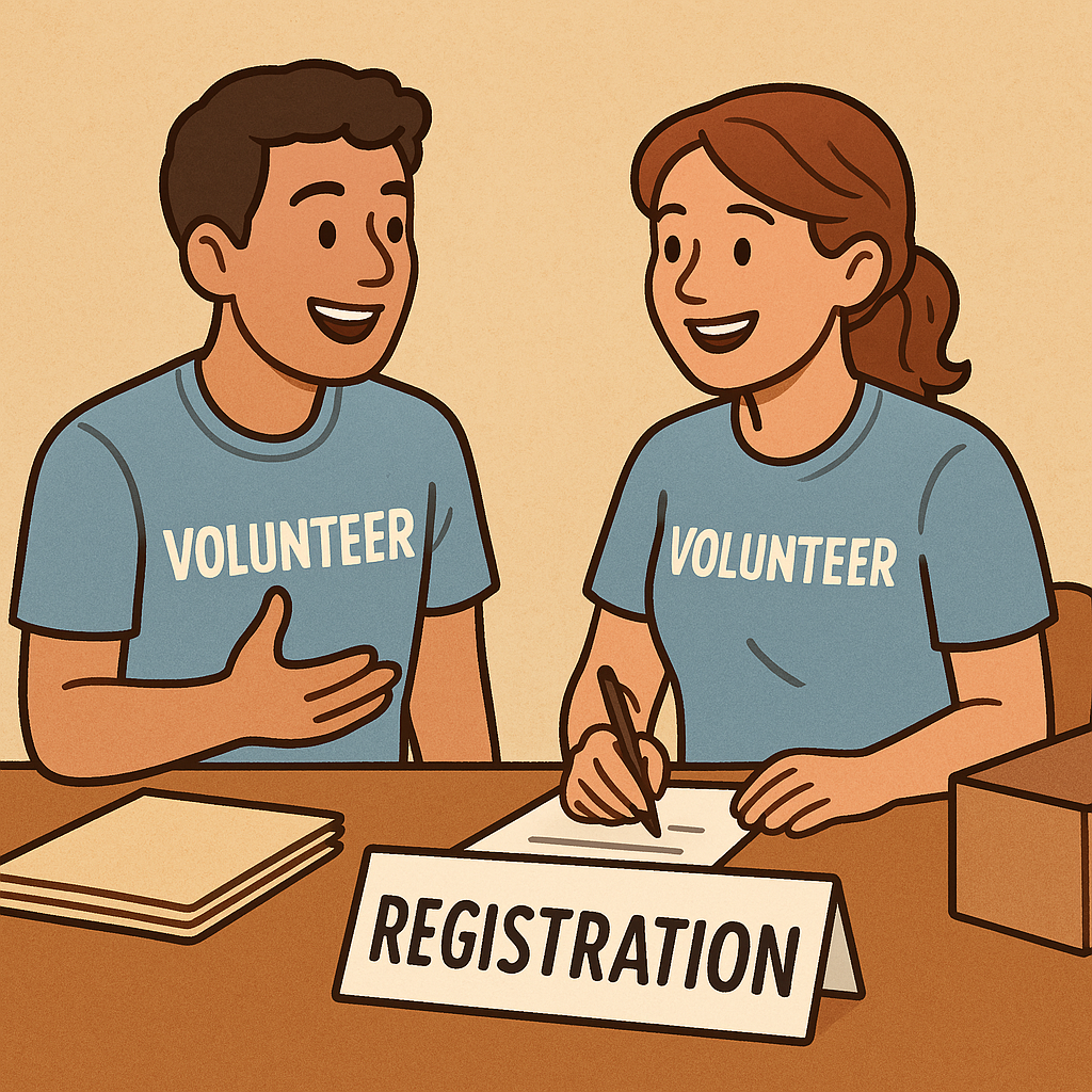 Graphic showing concept of sport club volunteers having fun.